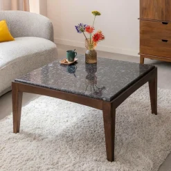 Made in Meubles Table basse carrée en bois de manguier et marbre noir Ilithe