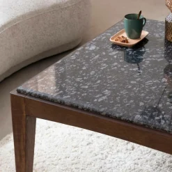Made in Meubles Table basse carrée en bois de manguier et marbre noir Ilithe