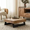 Made in Meubles Table basse carrée en bois d'acacia et métal Cassius