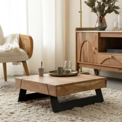 Made in Meubles Table basse carrée en bois d'acacia et métal Cassius