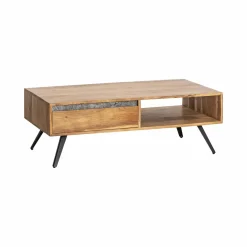 Made in Meubles Table basse en bois d'acacia et pierre Yvan