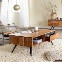 Made in Meubles Table basse en bois d'acacia et pierre Yvan