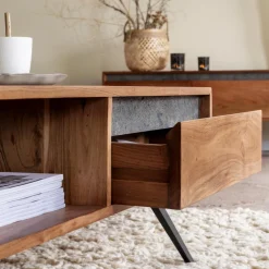Made in Meubles Table basse en bois d'acacia et pierre Yvan