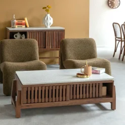 Made in Meubles Table basse en bois d'acacia et terrazzo Kaelis