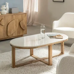 Made in Meubles Table basse en bois de manguier et marbre Moana