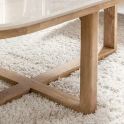 Made in Meubles Table basse en bois de manguier et marbre Moana