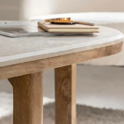 Made in Meubles Table basse en bois de manguier et marbre Moana