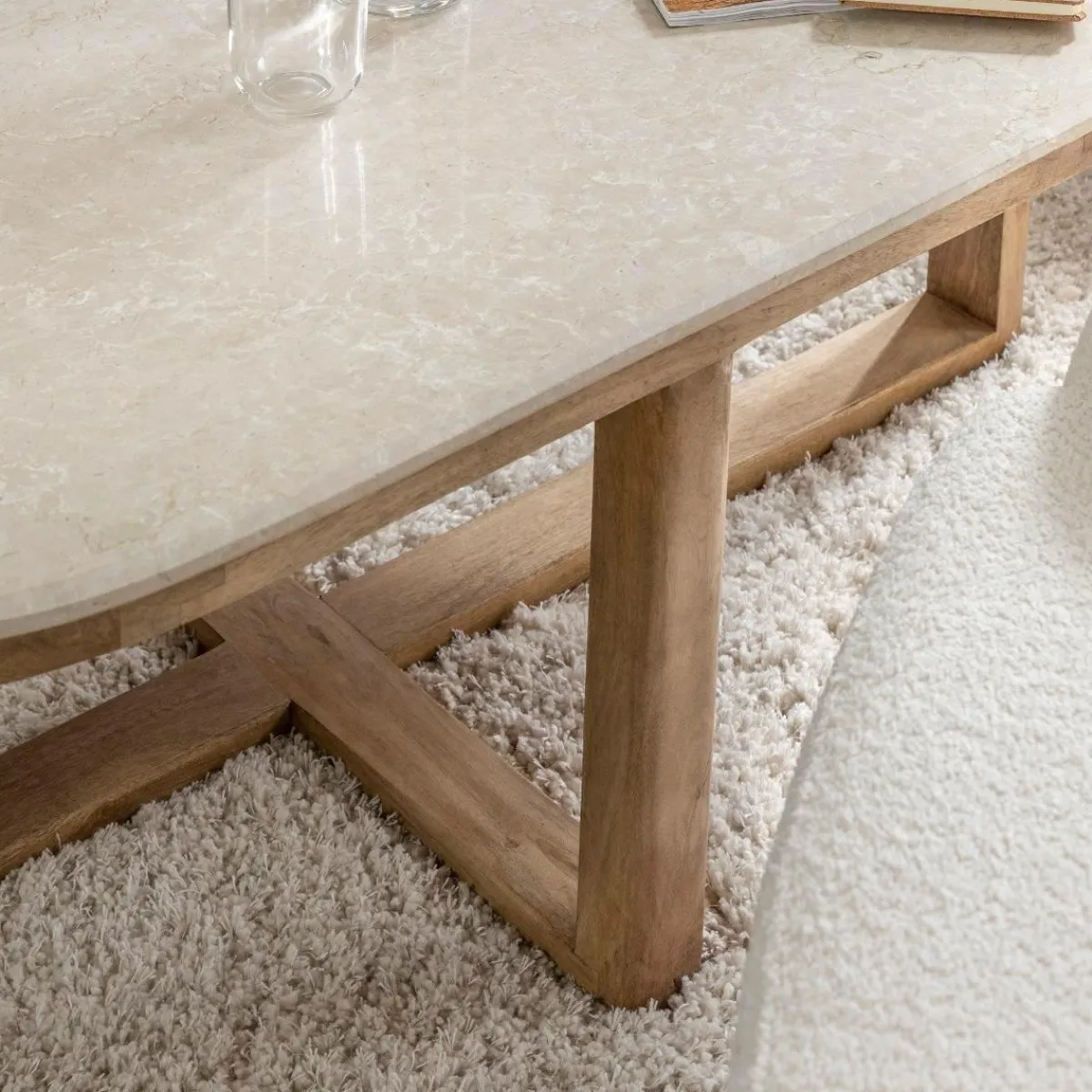 Made in Meubles Table basse en bois de manguier et marbre Moana