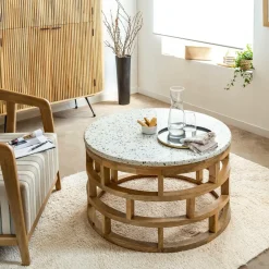 Made in Meubles Table basse en bois de manguier et terrazzo Ambrine