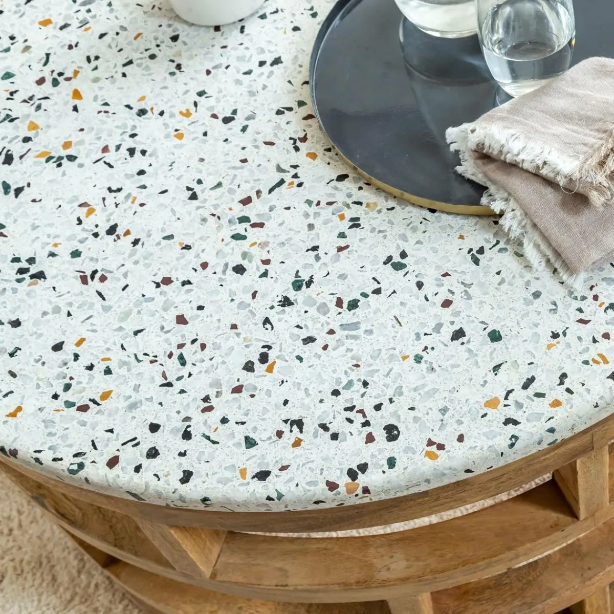 Made in Meubles Table basse en bois de manguier et terrazzo Ambrine