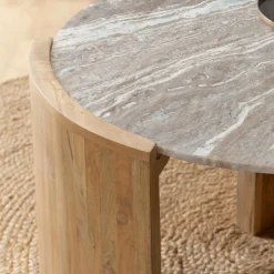 Made in Meubles Table basse en bois de manguier et marbre Isabella