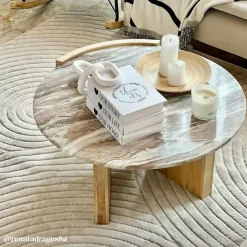 Made in Meubles Table basse en bois de manguier et marbre Isabella