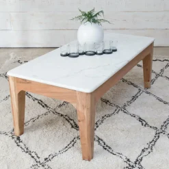 Made in Meubles Table basse en bois de manguier et marbre Arthuro