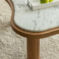 Made in Meubles Table basse en bois de manguier et marbre Adler