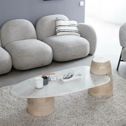 Made in Meubles Table basse en bois de manguier et marbre Moana