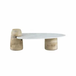 Made in Meubles Table basse en bois de manguier et marbre Moana
