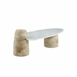 Made in Meubles Table basse en bois de manguier et marbre Moana