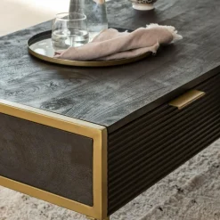 Made in Meubles Table basse en bois de manguier et métal doré Ange