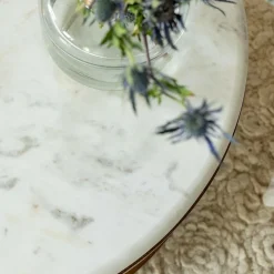 Made in Meubles Table basse en bois de manguier, cannage et marbre Brook