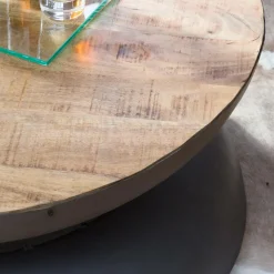 Made in Meubles Table basse en bois de manguier et métal gris Yoyo