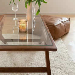Made in Meubles Table basse en bois de manguier et verre Alina