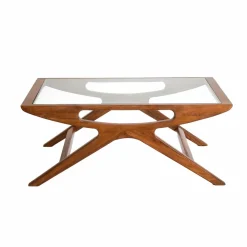 Made in Meubles Table basse en bois de manguier et verre Alina