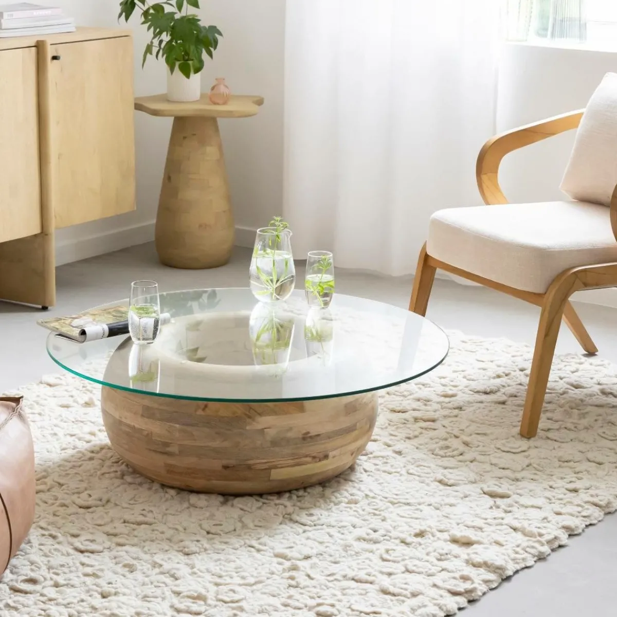 Made in Meubles Table basse en bois de manguier et verre Nerys