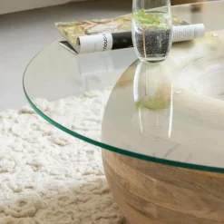 Made in Meubles Table basse en bois de manguier et verre Nerys