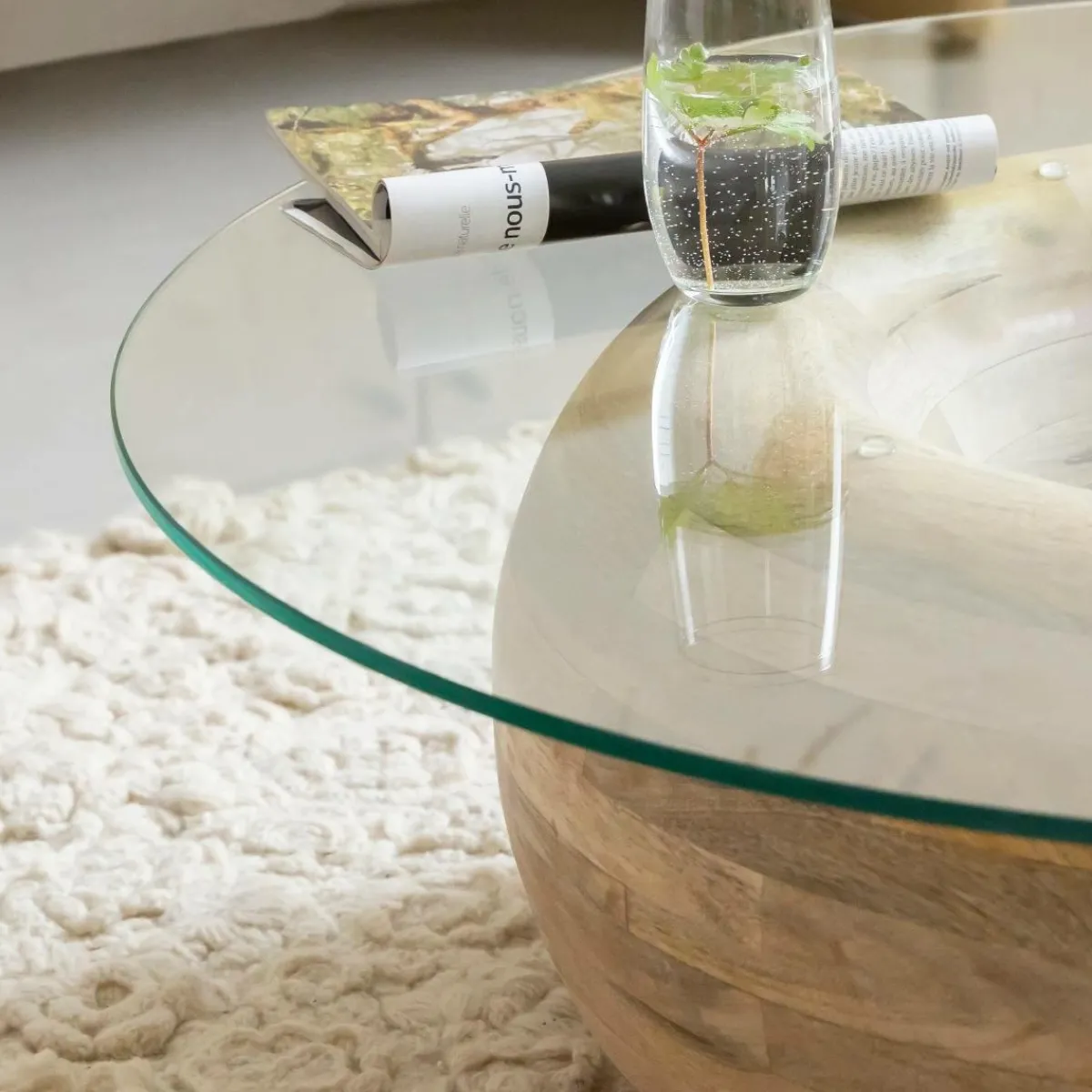 Made in Meubles Table basse en bois de manguier et verre Nerys