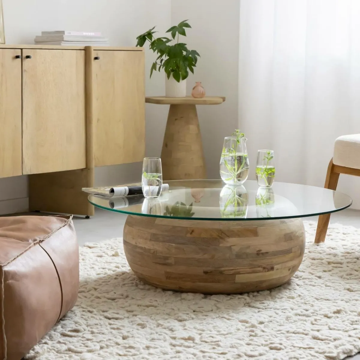 Made in Meubles Table basse en bois de manguier et verre Nerys