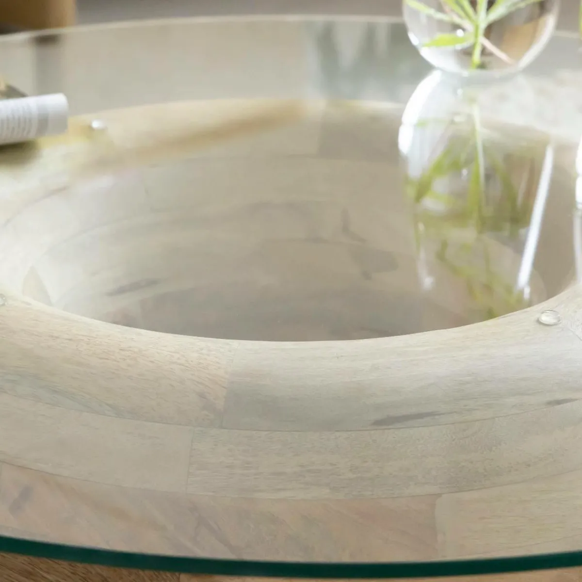 Made in Meubles Table basse en bois de manguier et verre Nerys