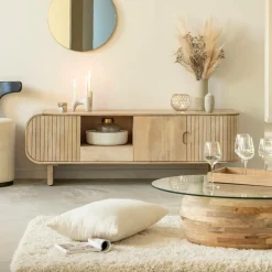 Made in Meubles Table basse en bois de manguier et verre Nerys