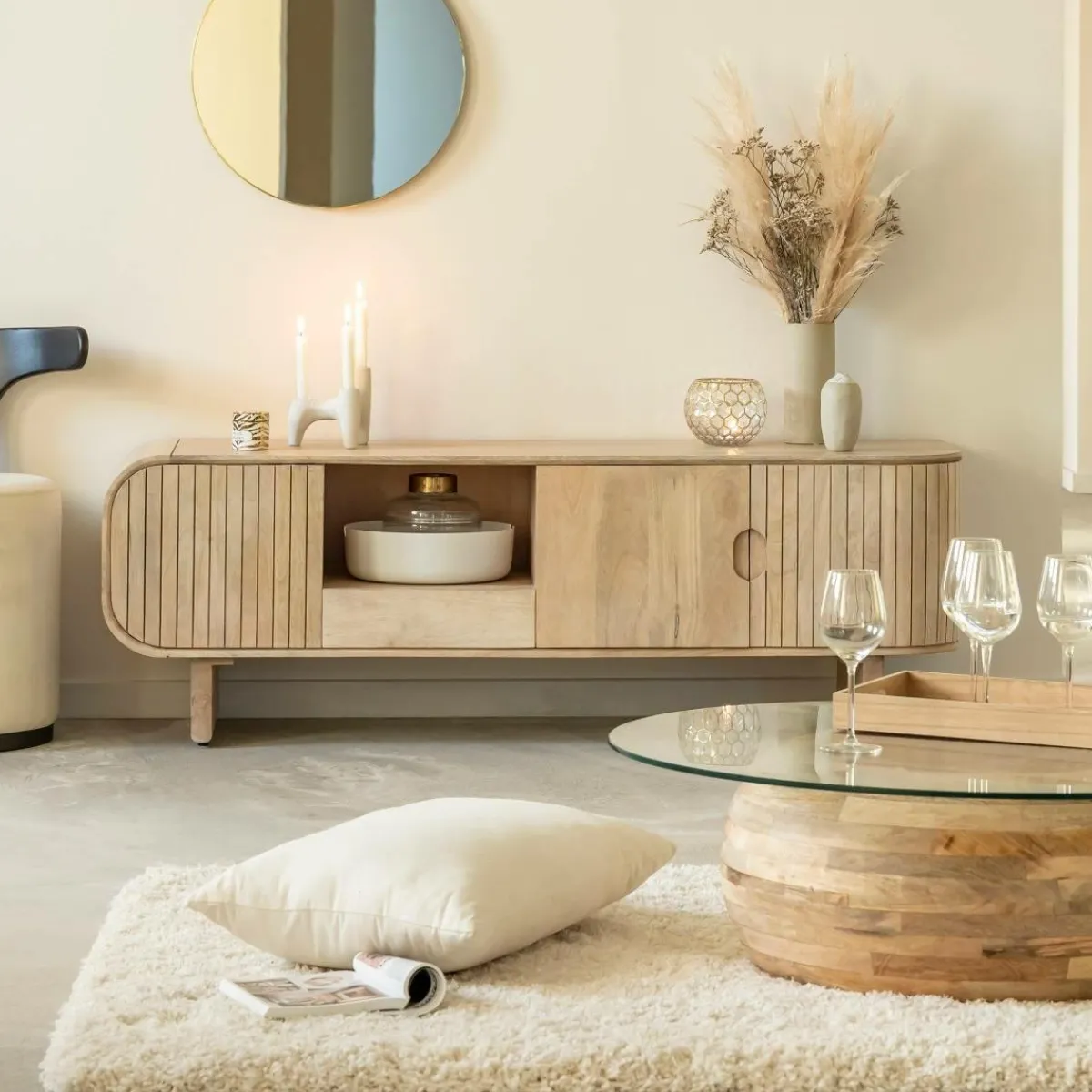 Made in Meubles Table basse en bois de manguier et verre Nerys