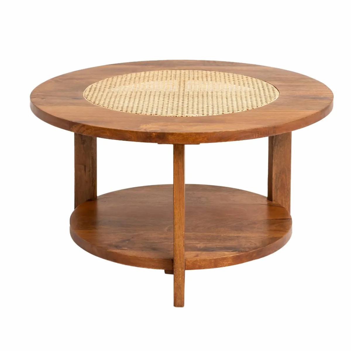Made in Meubles Table basse en bois de manguier et cannage Zuria