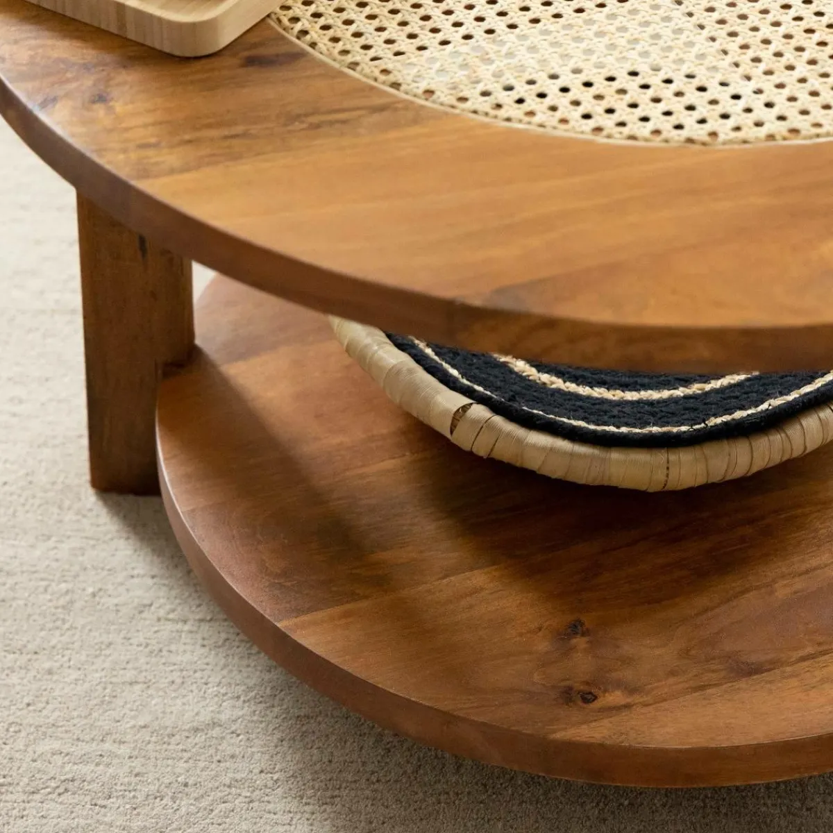 Made in Meubles Table basse en bois de manguier et cannage Zuria