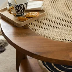 Made in Meubles Table basse en bois de manguier et cannage Zuria