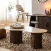 Made in Meubles Table basse en bois de manguier et en travertin Carola