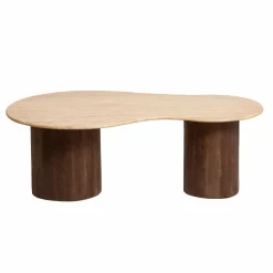 Made in Meubles Table basse en bois de manguier et en travertin Carola
