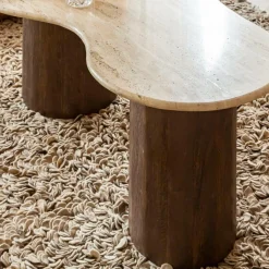 Made in Meubles Table basse en bois de manguier et en travertin Carola