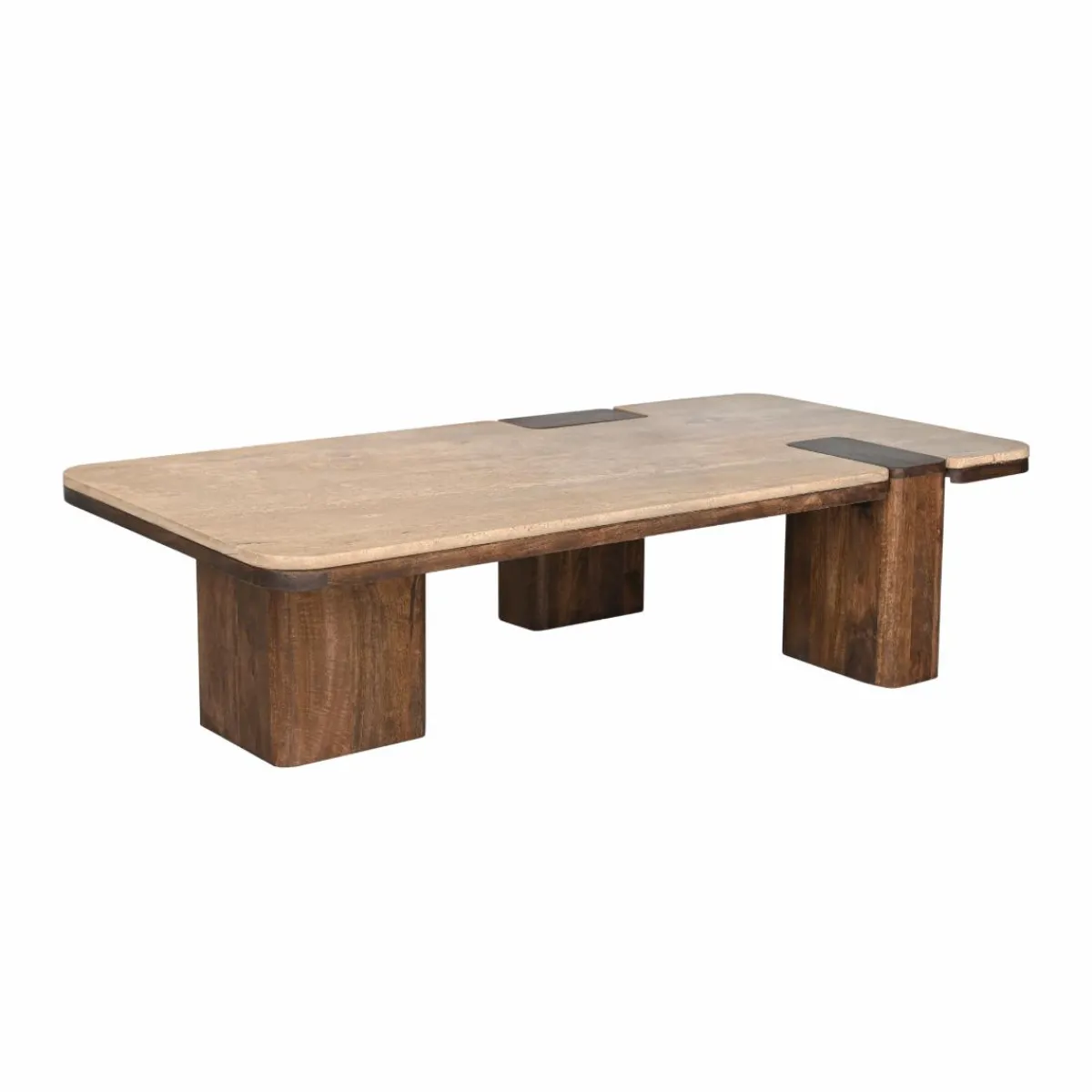 Made in Meubles Table basse en bois de manguier et travertin Carola