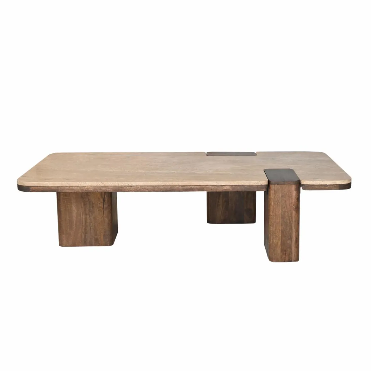 Made in Meubles Table basse en bois de manguier et travertin Carola