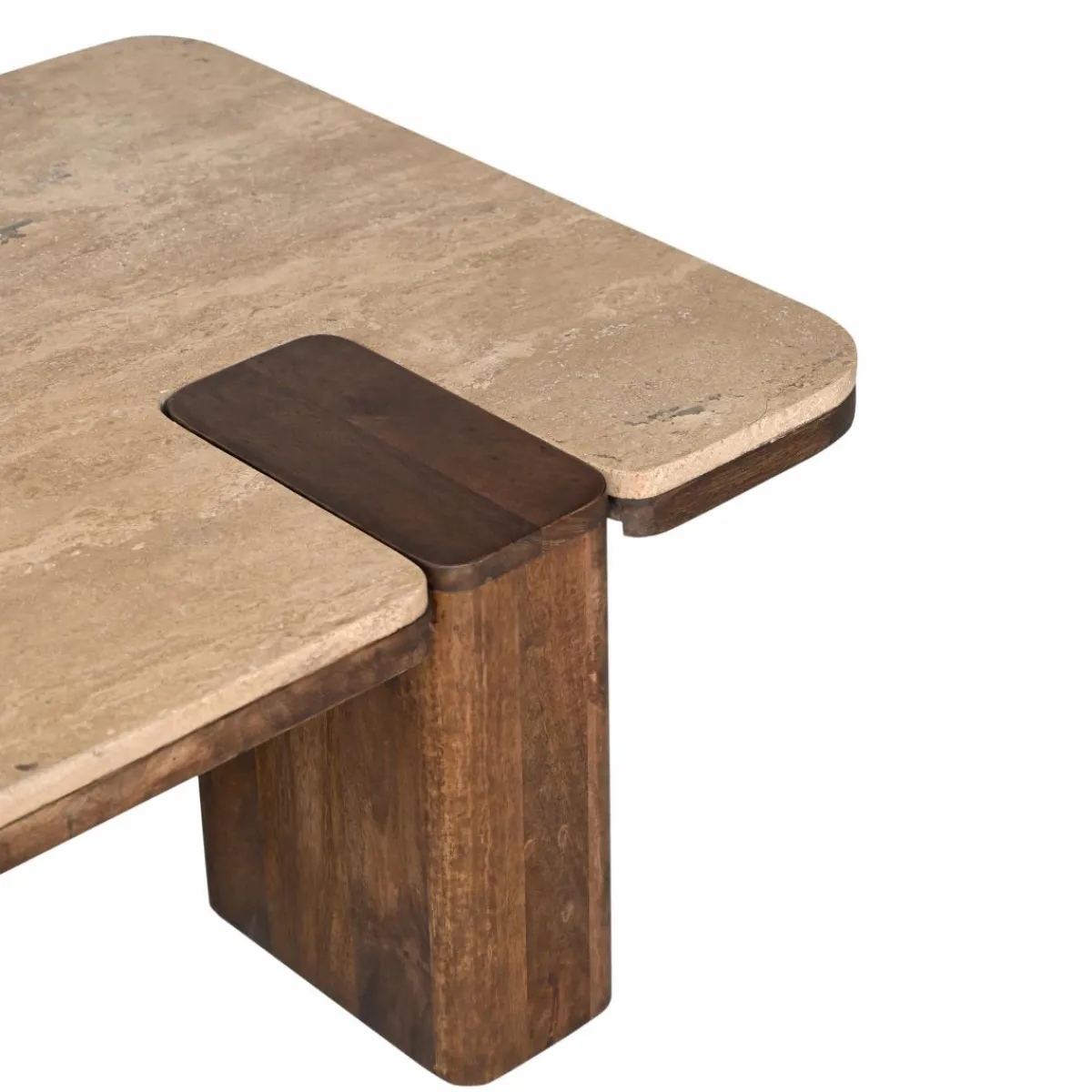 Made in Meubles Table basse en bois de manguier et travertin Carola