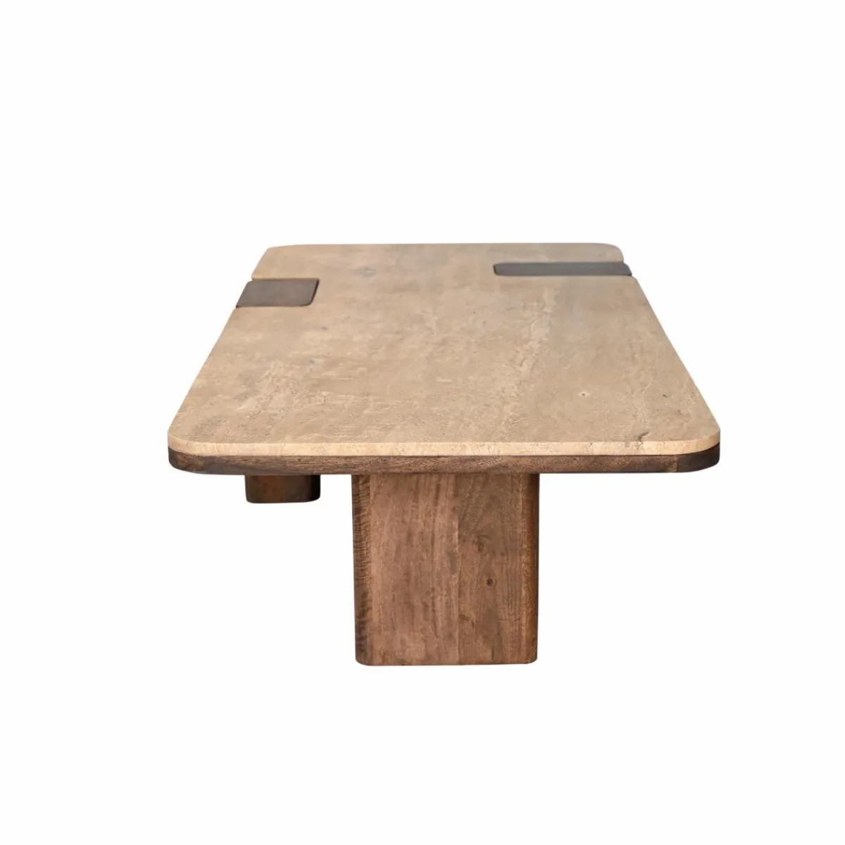 Made in Meubles Table basse en bois de manguier et travertin Carola