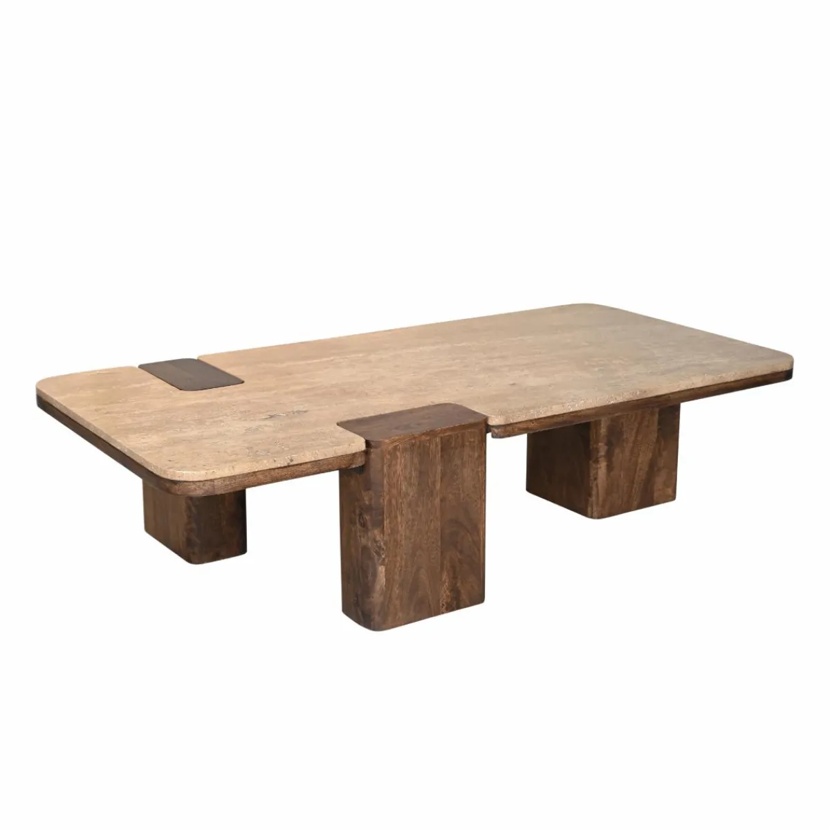 Made in Meubles Table basse en bois de manguier et travertin Carola