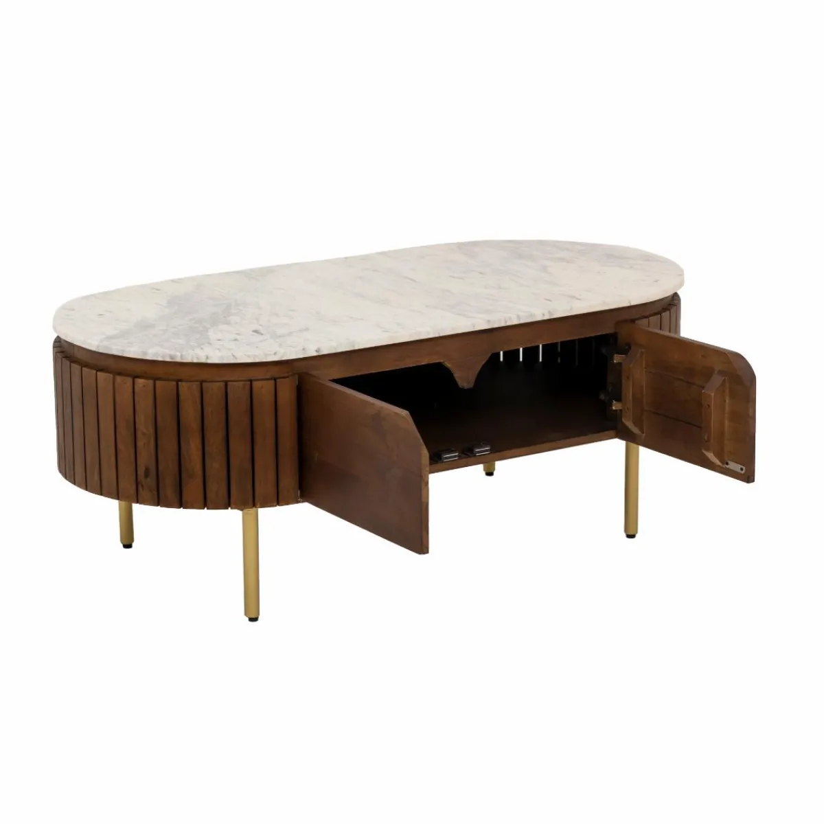 Made in Meubles Table basse en bois de manguier et marbre Sienne