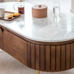 Made in Meubles Table basse en bois de manguier et marbre Sienne