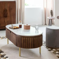 Made in Meubles Table basse en bois de manguier et marbre Sienne