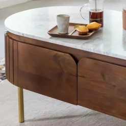 Made in Meubles Table basse en bois de manguier et marbre Sienne