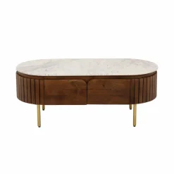 Made in Meubles Table basse en bois de manguier et marbre Sienne