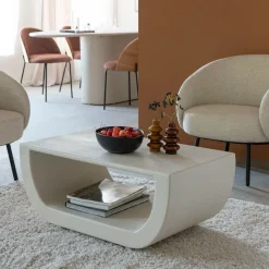 Made in Meubles Table basse en bois effet béton blanc Thomas